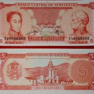 Vezuela, 5 Bolivares año 1989 Estado UNC.